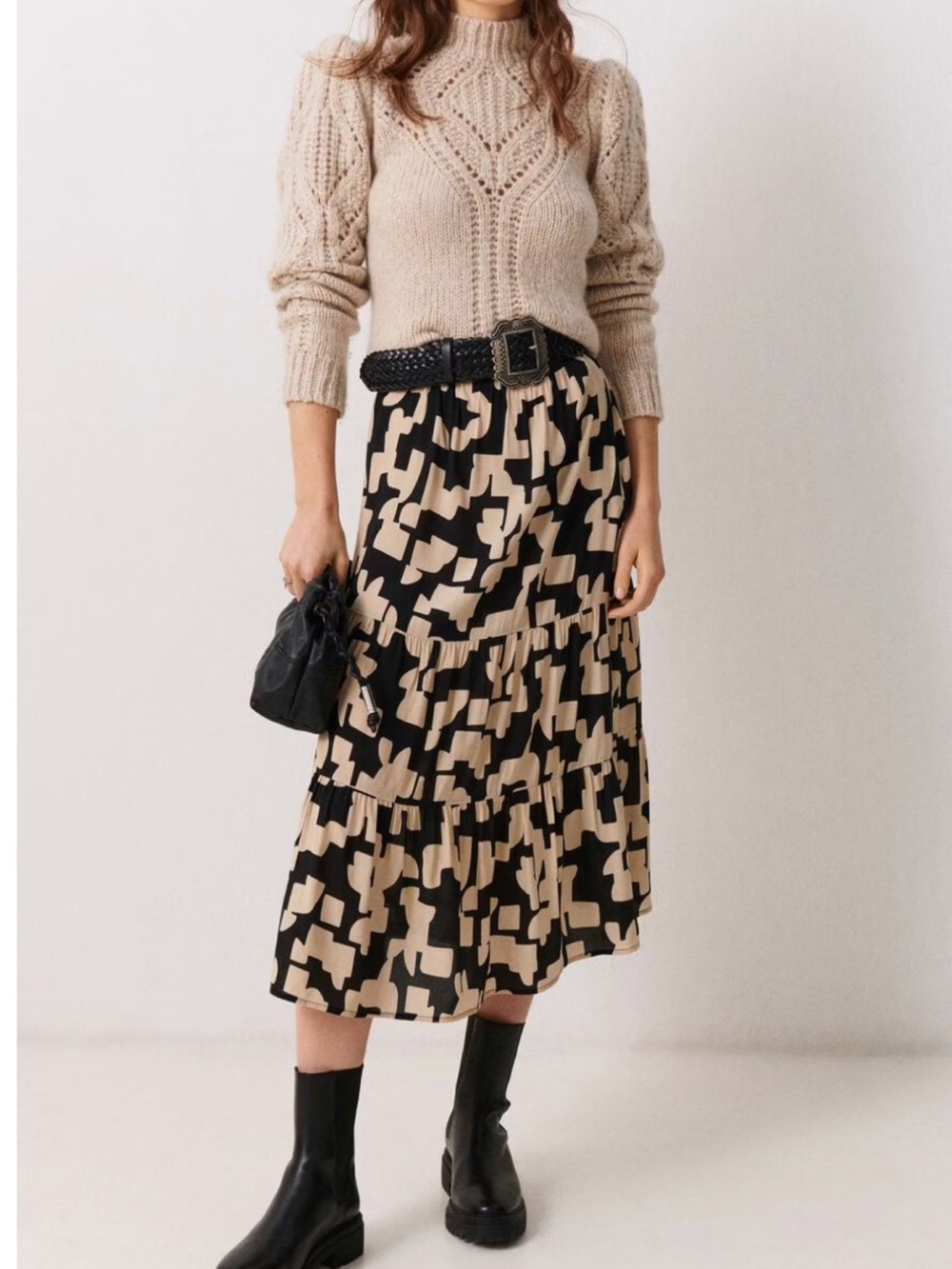 BA&SH Pelliot Printed Tiered Midi Skirt